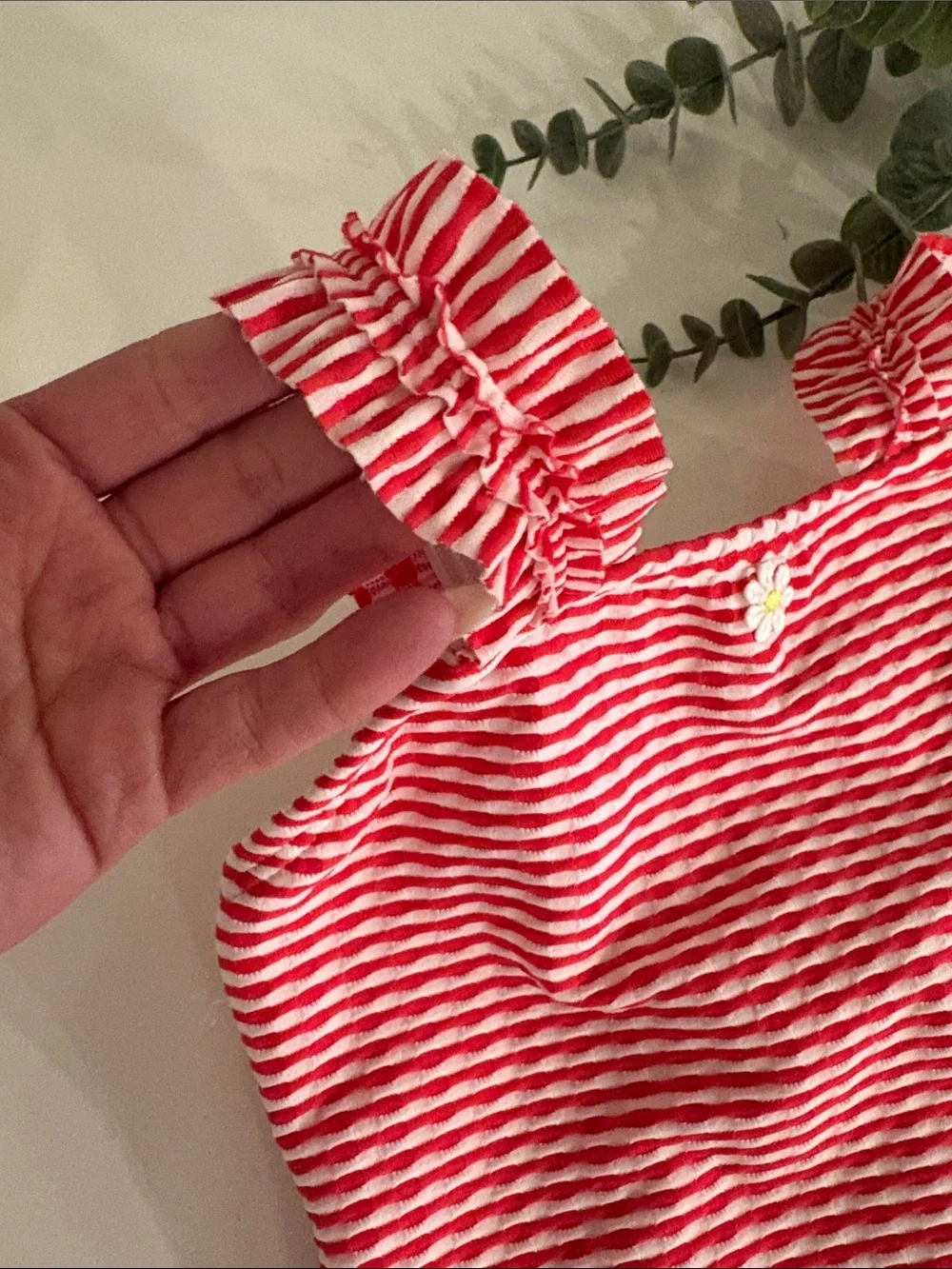 NWT Cat and Jack Red & White Striped One-Piece Swimsuit-  XS (4/5)